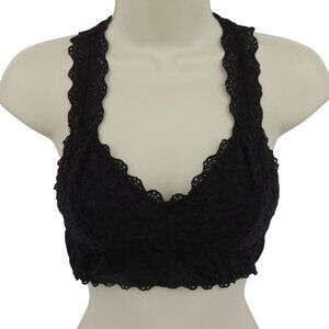 Felina Women Small Black Flower Lace Bralette Bra Style C2844B Wireless Unlined